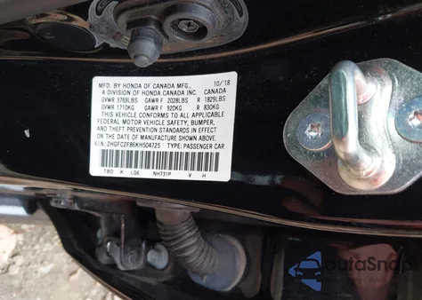 2019 Honda Civic Sport from USA, damaged, VIN 2HGFC2F86KH504725